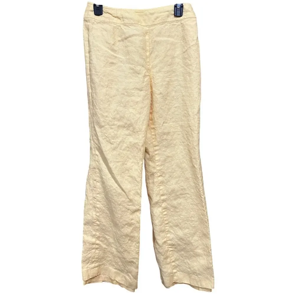 Talbots Pants Womens 8 Yellow Irish Linen Side Zip Minimalist Lagenlook BLEMISH